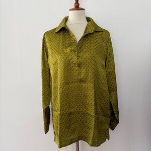 Michael Kors Womens Satin Long Sleeve Collared Blouse Top S Small Green